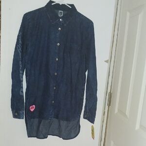 Zumba Fitness Dark Blue Casual Button Down Shirt